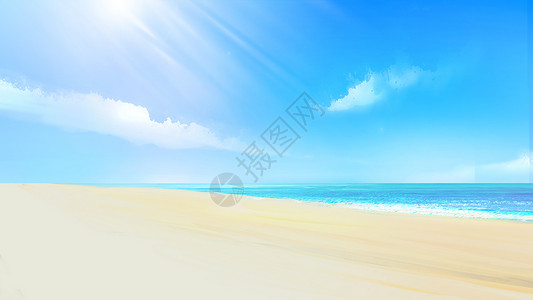 手绘沙滩手绘海边风景设计图片
