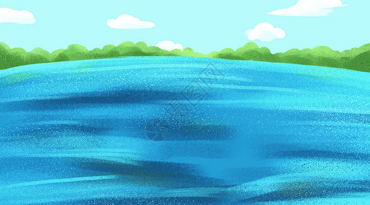 水里玩耍的男孩手绘湖泊背景设计图片