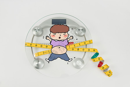 减肥创意摄影插画胖孩子高清图片