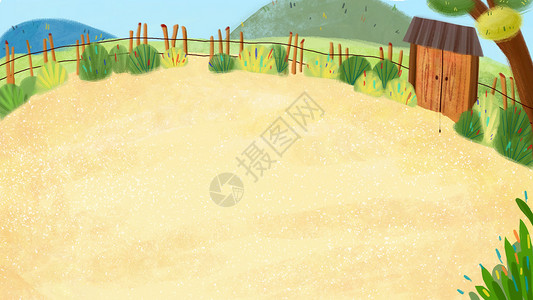 山羊围栏乡村风景插画背景设计图片