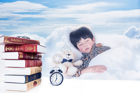 睡觉床上儿童在云端睡眠设计图片