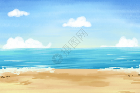 手绘沙滩插画海边风景设计图片