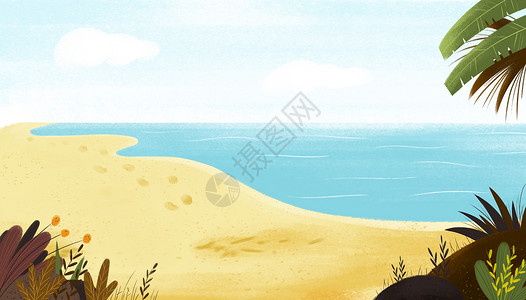 热带植被插画夏日海滩背景设计图片