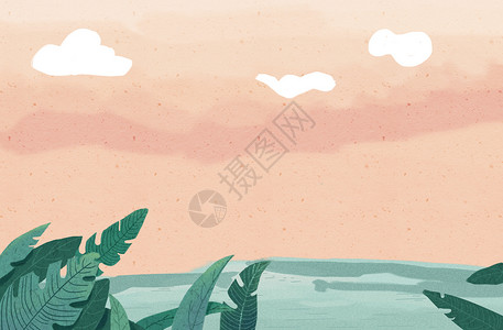 海滩草地水彩画背景设计图片