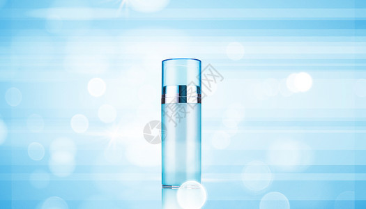 蓝色玻璃杯美容补水护肤品设计图片