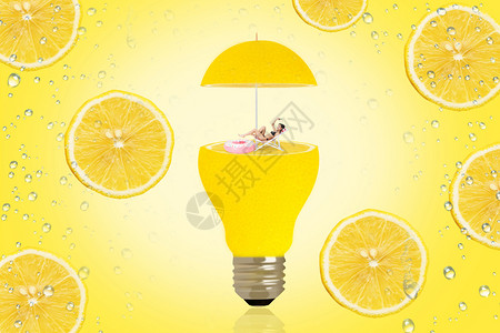 柠檬灯泡伞灯泡里的水果高清图片