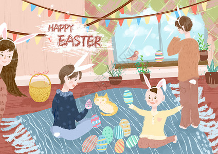 画彩蛋的孩子复活节插画