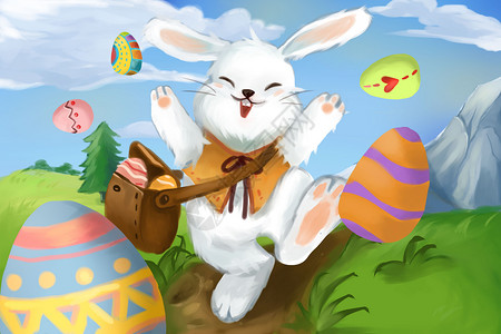 可爱的彩蛋兔子彩蛋插画