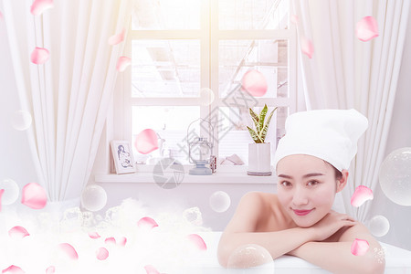 泡沫洗澡沐浴中的女性设计图片