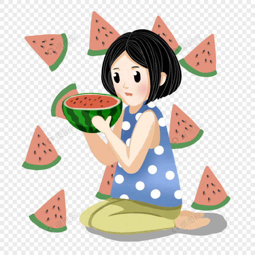 可爱女孩吃西瓜图片