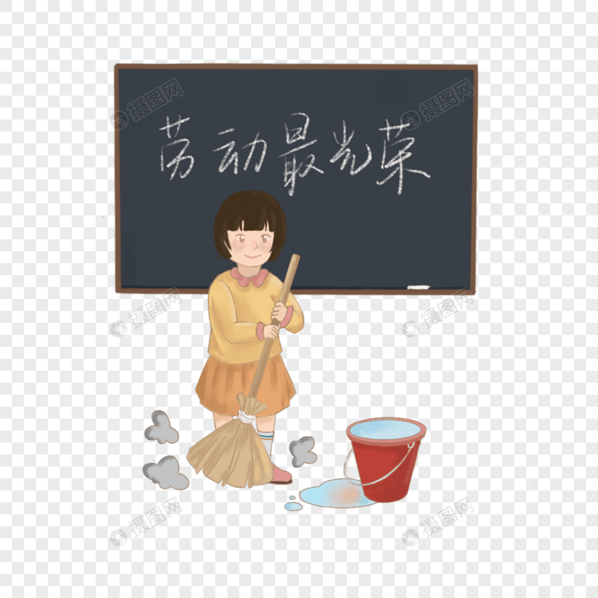 五一劳动节小女孩打扫清洁图片