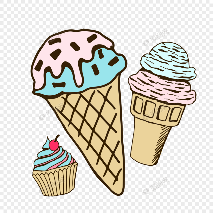 扁平手绘卡通夏季冰淇淋插画图片