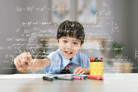 写数学公式的小孩图片在线教育线上学习设计图片
