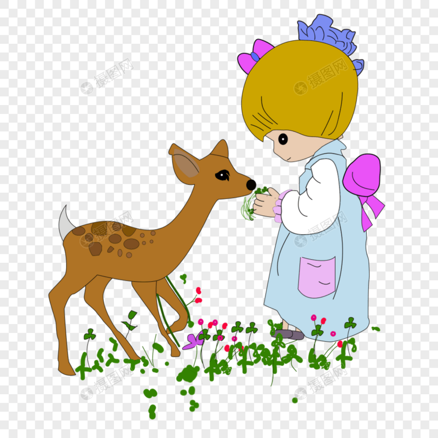 小鹿与小女孩图片