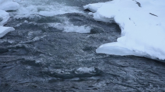 倒水河新疆喀纳斯河冬季雪景GIF高清图片