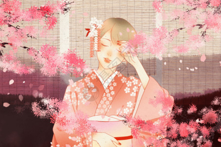 日系和服樱花节和服女孩gif高清图片