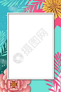 热带鲜花色彩鲜花边框背景设计图片