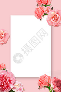 粉色花边相框粉色鲜花背景设计图片