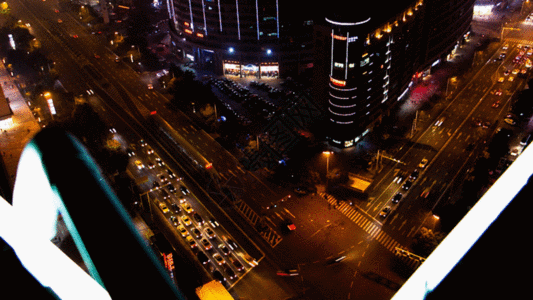 俯拍夜景路口车流延时摄影GIF图片