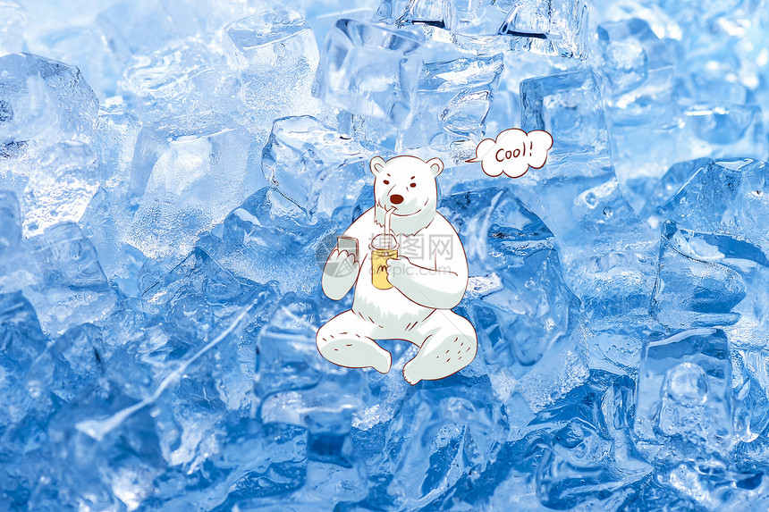 北极熊喝冷饮图片