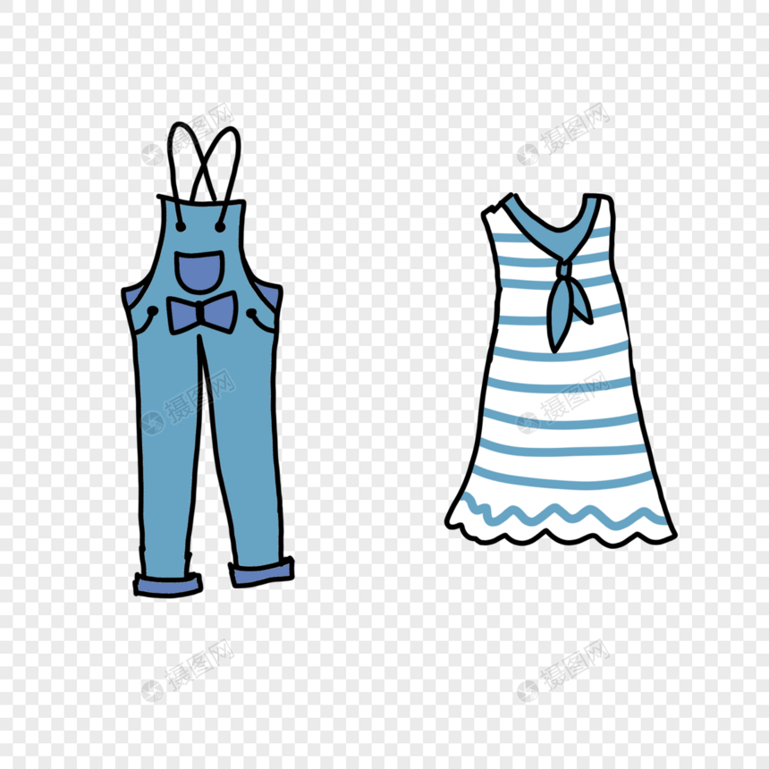 夏天蝴蝶结背带裤蓝色条纹连衣裙手绘简约可爱装饰图案图片
