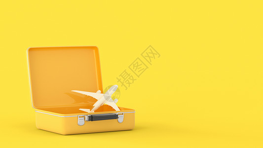 黄色行李箱创意行李箱飞机场景设计图片
