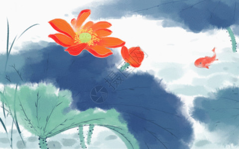 花朵橙色边框中国风荷花GIF高清图片