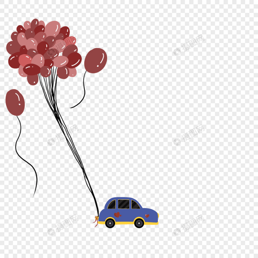 情人节气球和小车，拖着爱情气球的小汽车图片