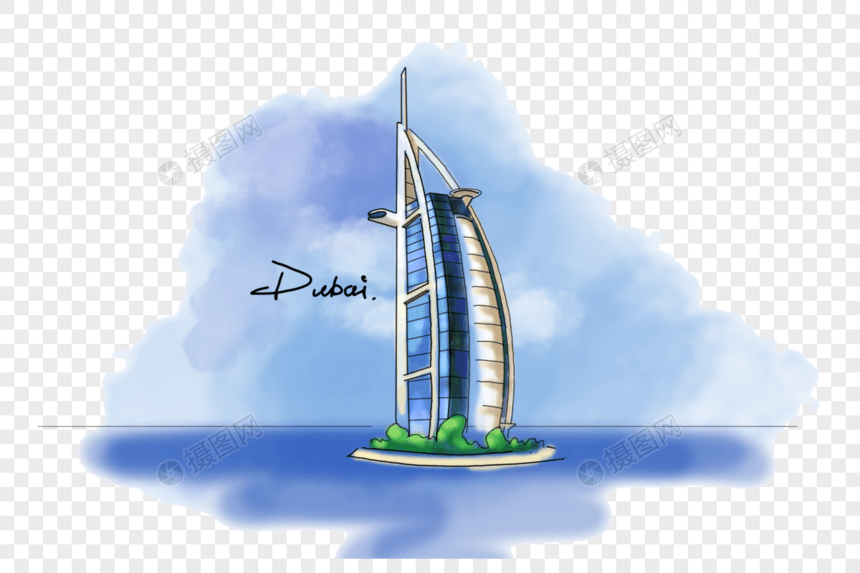 迪拜地标帆船酒店手绘图片