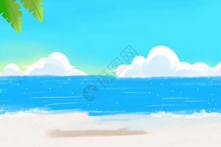 手绘夏天吃西瓜海边的风景设计图片