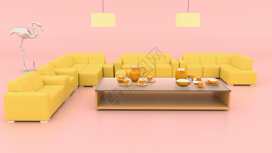 桌子上茶具清新室内场景设计图片