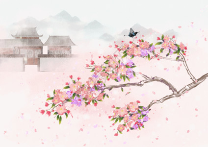 水彩粉红色小花花枝 GIF高清图片