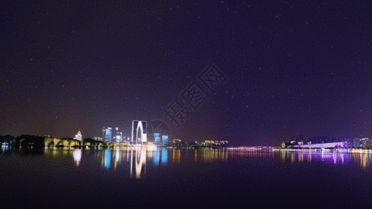 苏州东方之门夜景星空延时GIF图片