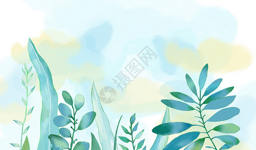 手绘绿色植物夏季树叶设计图片