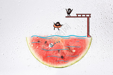 跳板跳水创意西瓜插画