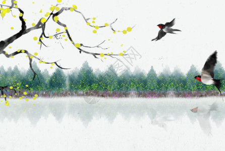 柳树水墨二十四节气春分山水画gif高清图片