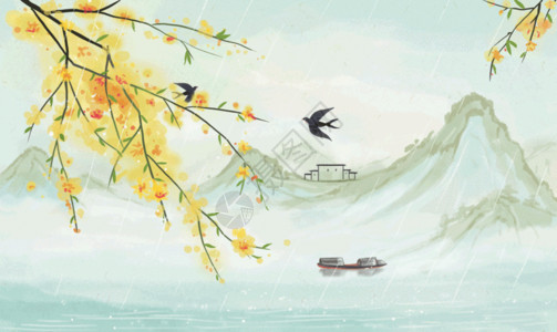 燕子春天中国风山水gif高清图片