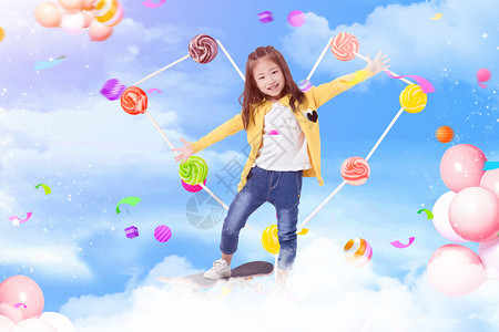 女孩与棒棒糖童趣的天空设计图片
