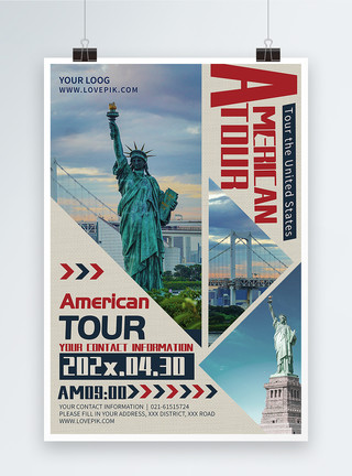 美国自由女神像美国风旅游宣传英文海报模板