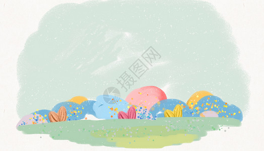 手绘水彩彩蛋和兔子花卉植物设计图片