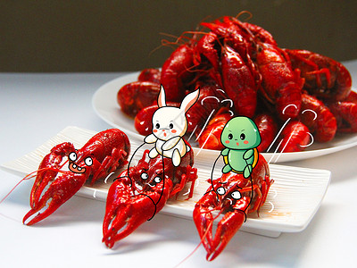 跑的兔子红色创意龙虾美食插画