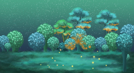梦幻夜景插画森林背景设计图片