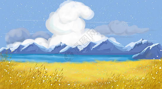 海洋牧场雪山风景设计图片