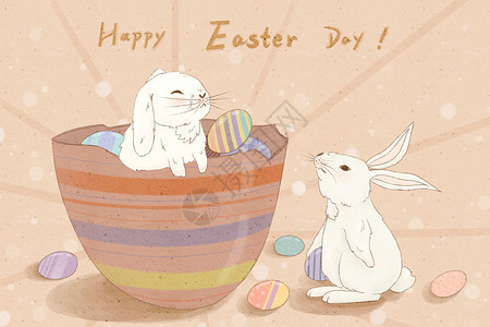 彩蛋和兔子复活节插画