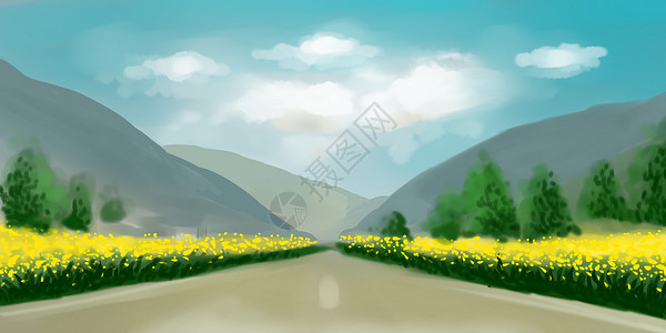 山路插画手绘风景设计图片
