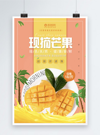芒果果园新鲜现摘芒果促销海报模板