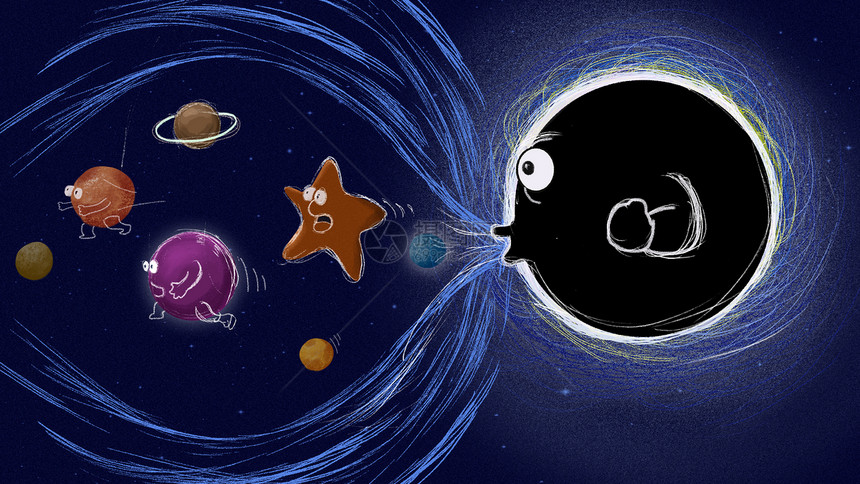 宇宙神秘黑洞吞噬星球插画图片