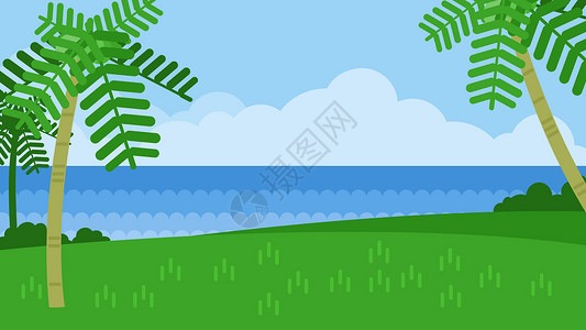 椰树手绘扁平海边度假设计图片