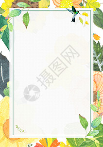 黄色植物边框清新叶子背景设计图片