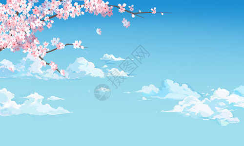 好友樱花和蓝天春天樱花背景设计图片